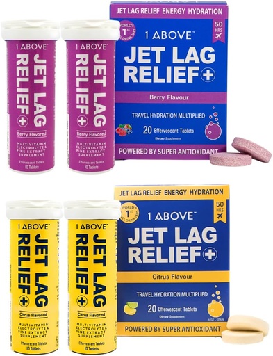 [BRSROGI5DF5GOCD2] 1ABOVE Jet Lag Relief Αναβράζοντα πολυβιταμίνη με Pycnogenol συμπλήρωμα ταξιδιού για την ενυδάτωση, την ενέργεια, την ανοσοποιητική υποστήριξη και την ταχύτερη ανάκτηση - Flight Essential - Citrus 20 Count and Berry 20 Count