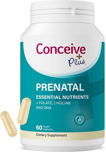 [BRSRMAYDB56WGEL4] Conceive Plus prenatálne vitamíny pre ženy doplnok - Multivitamín s kyselinou listovej pre tehotenstvo Vegan, cholín, železo - Pre Natal Vitamíny DHA, Non GMO - Materský vitamín pre mozog a oko 60 Kapsule