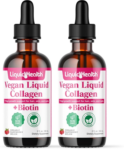 [BRSROZAHB56RYCTL] LIQUIDHEALTH 100% Vegan Collagen Plus Biotin 100,000mcg Liquid Drops - Plant-Based Liquid Collagen for Women & Men - Hair & Nail Growth, Skin Health, Boosts Metabolism - Made in USA, Non-GMO (2 Pack)