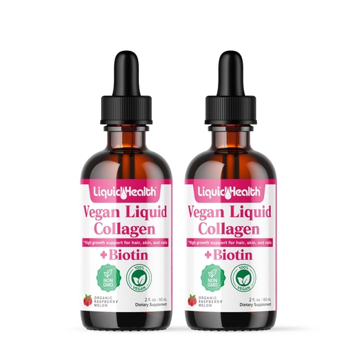 [BRSROZAHB56RYCTL] LIQUIDHEALTH 100% Vegan Collagen Plus Biotin 100,000mcg Liquid Drops - Plant-Based Liquid Collagen for Women & Men - Hair & Nail Growth, Skin Health, Boosts Metabolism - Made in USA, Non-GMO (2 Pack)