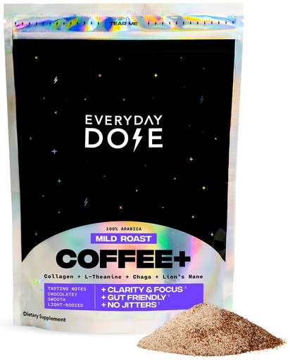 [BRSRMZ32DJ7A43TJ] Everyday Dose Premium Adaptogenic Mushroom Coffee with Grass-Fed Collagen, Chaga, Lions Mane & L-Theanine for Better Focus, Energy, Digestion, Skin, and Immunity 30 Servings