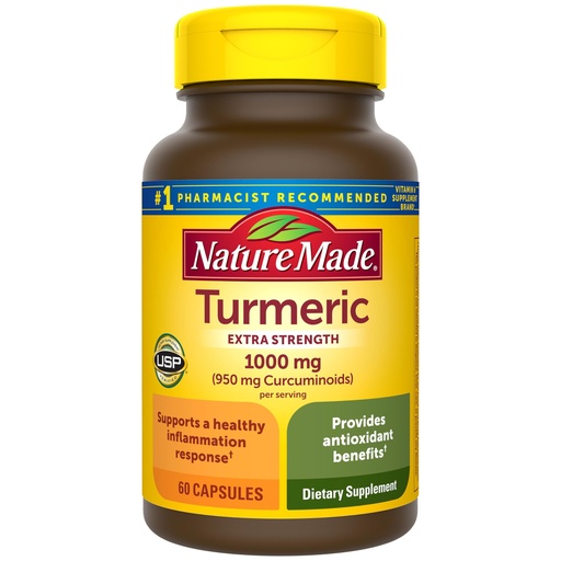 [BRSRMCT6AUJRGHLH] Nature Made Extra Strength Turmeric Curcumin with Black Pepper, 1000mg Turmeric Extract per serving (Standardized to 95% Curcuminoids), Supports Healthy Inflammation Response, 60 Vegetarian Capsules