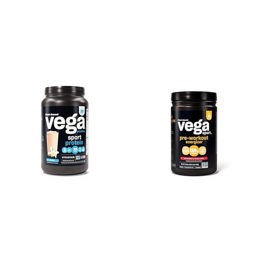 [BRSROBQCCEBWACTV] Vega Premium Sport Protein Vanilla Protein Powder, Vegan, Non GMO & Sport Pre-Workout Energizer, Strawberry Lemonade - Pre Workout Powder