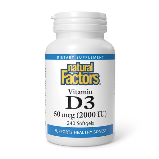 [BRSWIED5BIABKYLK] Natural Factors - Vitamin D3 2000 IU, Supports Healthy Bones, 240 Soft Gels