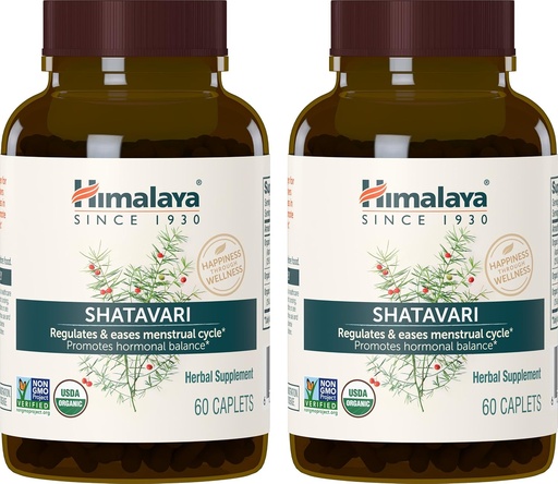 [BRSWIYYOOQMAGE3C] Himalaya Organic Shatavari for PMS, Menstrual Cramp Relief, Menopause Support, and Women's Health, 1,300 mg, 60 Caplets, 2 Month Supply, 2 Pack