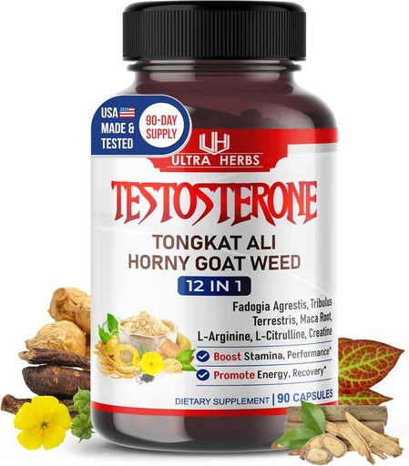 [BRSROGD5CN7QACY3] Ultra Test Capsule 12 in 1 Complex with L-Arginine, Fadogia Agrestis, Tribulus Terrestris, Maca Root, Beetroot, L-Citrulline, Creatine - USA Made (90-Day Supply)