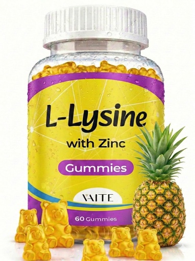 [BRSRA235OIBAIGT3] VAITE L Lysine Gummies 1000mg with Zinc - Supports Skin, Lip, Vegan, Gluten Free, 60 Chewable L-Lysine for Adults, Vitamins Tissue Health & Immune System, Amino Acid & Complex Supplements, Non-GMO