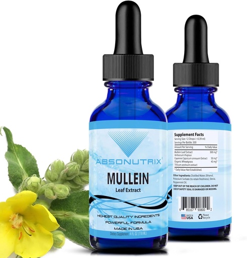 [BRSROAT3CAFWOEYV] Absonutrix Mullein 300 mg, 4 Oz Liquid, 300 portioner, Made in USA, Quick Absorption, Quality Potent Ingredients, Non-GMO, GMP Certified Facility, Cruelty-Free Products
