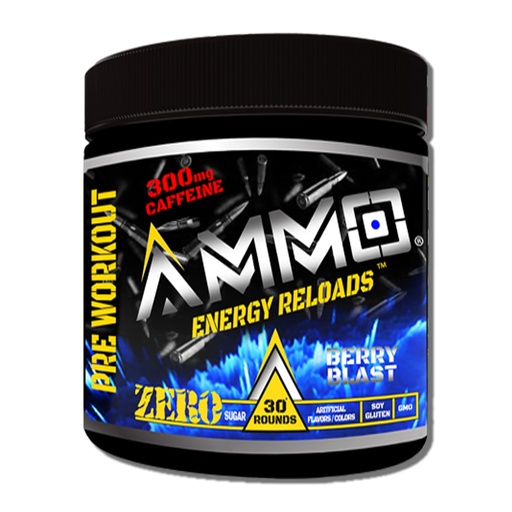 [BRSROYIDBADRMYAV] AMMO ® Energy Reloads™ Pre Workout Powder - 300mg Caffeine Zero Sugar Vital Aminos and Electrolytes No Artificial Flavors or Colors (Berry Blast)