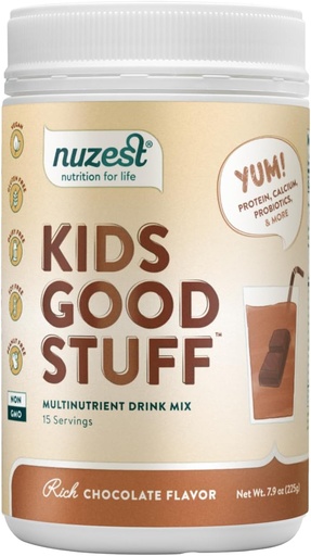 [BRSWYGAZOYNAGF3B] Nuzest - Kids Good Stuff - Vegan Smoothie Mix - Rich Chocolate - Multivitamin Nutritional Supplement Protein Shake - Dairy Free - Supporting Growth and Development - 225g/ 7.9 oz (15 Servings)