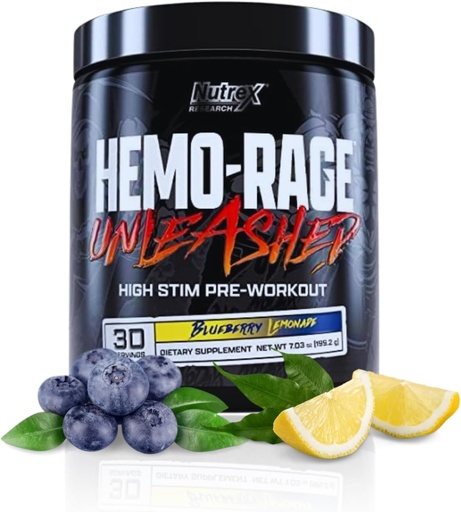[BRSROCAQOFYAKDLV] Nutrex Research Hemo-Rage Extreme High Stim Pre Workout Powder | Insane Lasting Energy, Focus, Endurance & Pump Booster Preworkout Supplement | Blueberry Lemonade 30 Servings