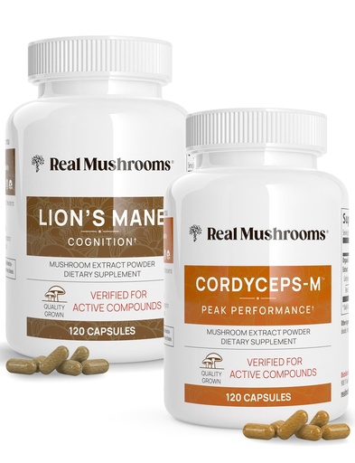 [BRSW2AIFBF7ROYDP] Real Mushrooms Lions Mane (120ct) and Cordyceps (120ct) Capsules Bundle - Mushroom Supplement for Cognition, Energy and Endurance
