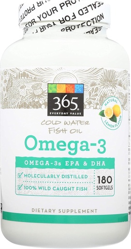 [BRSWGZIZOR6RY3YU] 365 by Whole Foods Market, Omega-3 Lemon, 180 Count