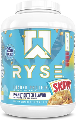 [BRSROHYOOYIQ23Y4] RYSE Loaded baltymų milteliai - Skippy žemės riešutų sviestas - 25g Išrūgų baltymų Izoliatas & Koncentruoti su Prebiotic Fiber & MCT - Mažas karbas, Mažas cukrus, Digpy-Friendly - 54 Servings / 4 LB vonia