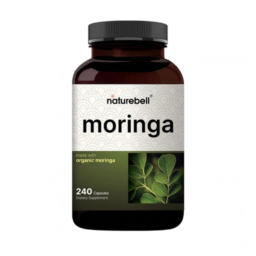 [BRSWGHY5C4FRSHI4] NatureBell Moringa - 240 Capsules - Organic Moringa for Immune, Energy & Skin Health Support* - Green Superfood Properties