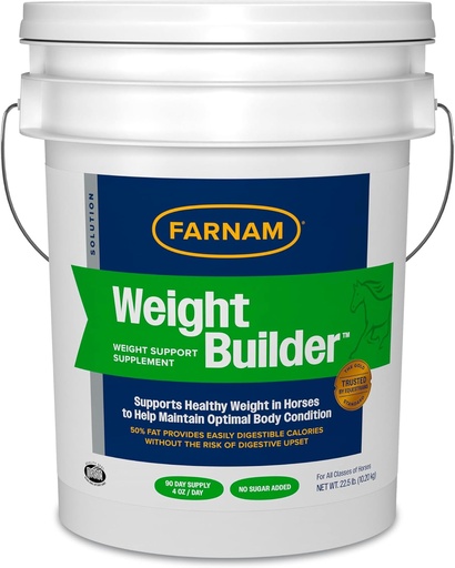 [BRSWGBAZCENQMCY4] Farnam Gewicht Builder Ondersteuning Supplement voor paarden, helpt handhaven Optimaal gewicht en bodyconditie, 22,5 lb., 90 dagen levering