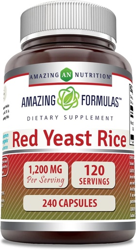 [BRSWG2T4C55R6HL7] Amazing Formulas Red Yeast Rice 1200mg Per Serving 240 Capsules Supplement | Non-GMO | Gluten Free | Made in USA