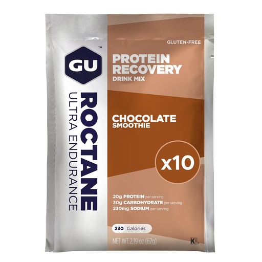 [BRSWGAQCO56Q4GQ3] GU Energy Roctane Ultra Endurance Protein Recovery Drink Mix, Gluten-Free and Kosher Dairy, Recovery Support After Any Workout, 10 Single-Serving Packets, Chocolate Smoothie