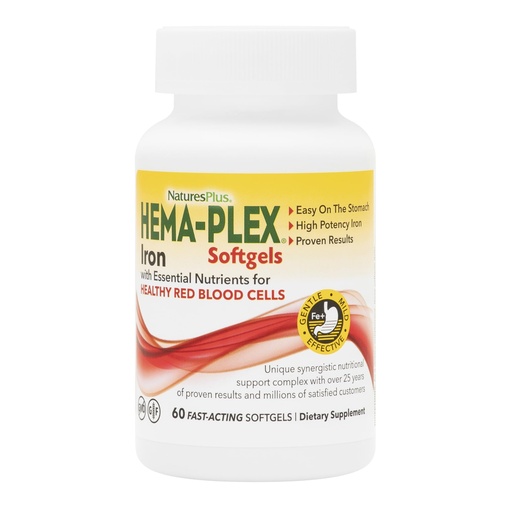 [BRSWEBI7B54GMC3B] NaturesPlus Hema-Plex Iron - 60 Fast-Acting Softgels - 85 mg Iron + Vitamin C & Bioflavonoids for Healthy Red Blood Cells - Gluten Free - 20 Servings