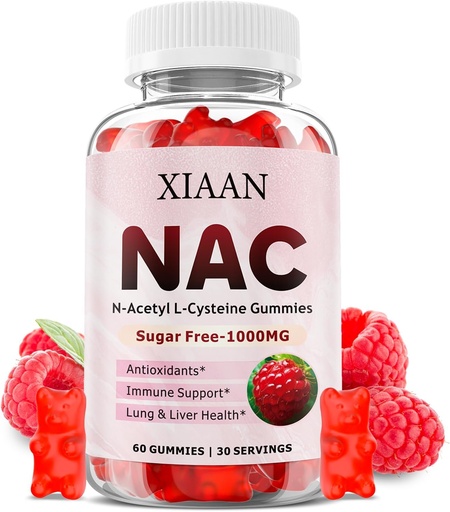 [BRSRAAQBOZ5AEELO] NAC Gummies for Kids &amp; Adults, N Acetyl Cysteine 1000mg NAC Suplemento para Antioxidantes &amp; Immune Support, Lung &amp; Liver Health, Raspberry Flavor 60 Count