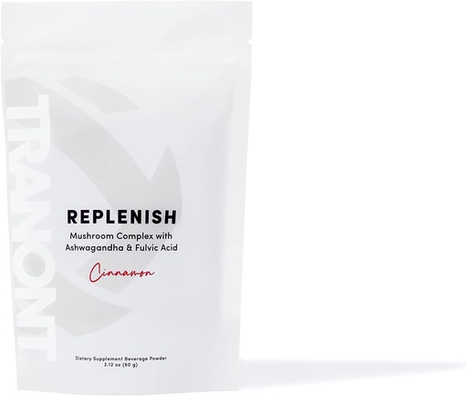 [BRSRMEIKCACA2YD4] Tranont Replenish Mushroom Complex with Ashwagandha & Fulvic Acid, Cinnamon Flavor - Dietary Supplement Beverage Powder - 2.12 oz (60 g)