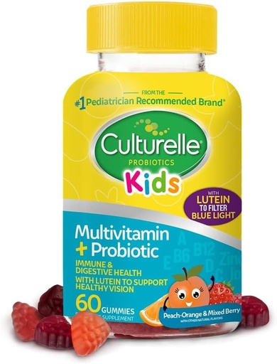 [BRSW2AY6CRYAKHIU] Culturelle Kids Multivitamin + Probiotic For Kids (Ages 2 +) - 60 Count, Peach- Orange & Mixed Berry Flavor - Emésztő Egészség és Immuntámogatás Gumies Lutein támogatni szem-egészség