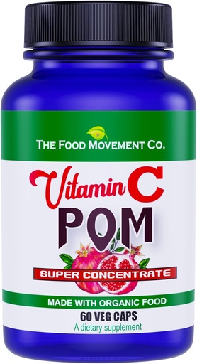 [BRSW2CY7CMNAOE3K] The Food Movement Vitamin C Pom - Pomegranate superfood Concentrate Combined with 100% Plant Based Vitamin C from Organic Acerola Cherry and Camu Camu- Vegan - Gluten Free - 60 Capsules