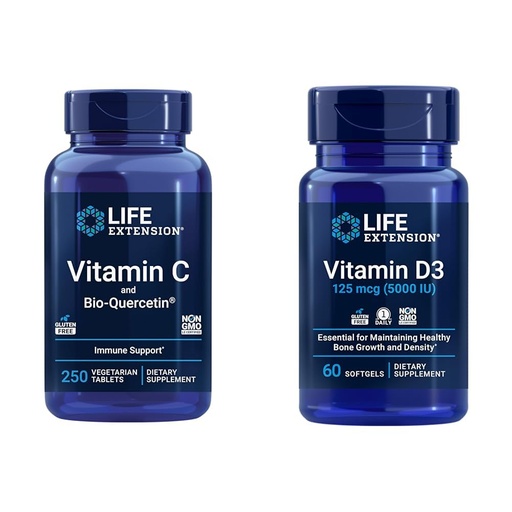 [BRSRAYIKDEGRAH3B] Life Extension Vitamin C & Quercetin Plus Vitamin D3 5000 IU - 250 Tablets Vitamin C Immune Support Plus 60 Vitamin D3 Softgels for Bone, Brain & Immune Health