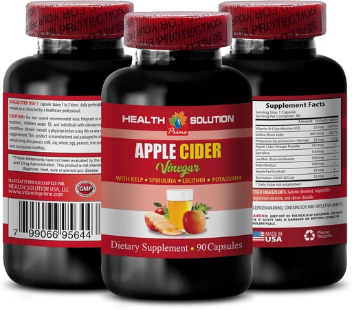 [BRSRM2YTCAAR6334] Apple Cider Vinegar Hair Products - Apple Cider Vinegar Advanced Complex with kelp, spirulina, Lecithin - Lecithin kelp b6, Klamath Blue Green Algae, Digestion Support Supplement - 1 Bottle 90 Caps