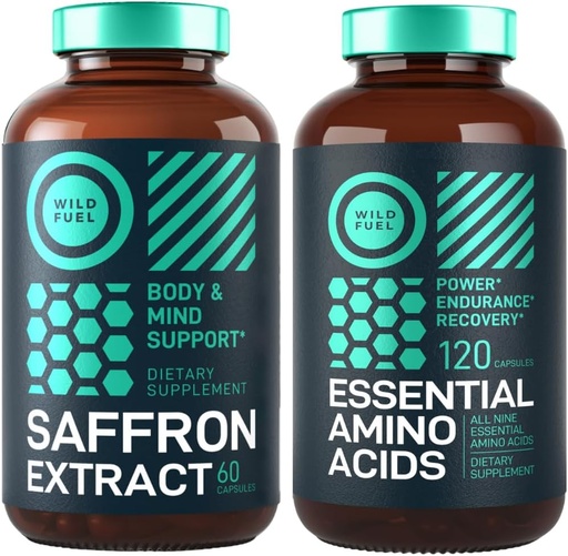 [BRSROCAPPJ4AGG3Z] Essential Amino Acid Supplement and Pure Saffron Extract Energy and Mood Bundle