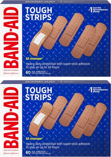 [BRSW2FAZOQCRAE32] Band-Aid Brand Tough Strips Adhesive Bandages for Wound Care, Durable Protection for Minor Cuts and Scrapes, All One Size, 2 Pack