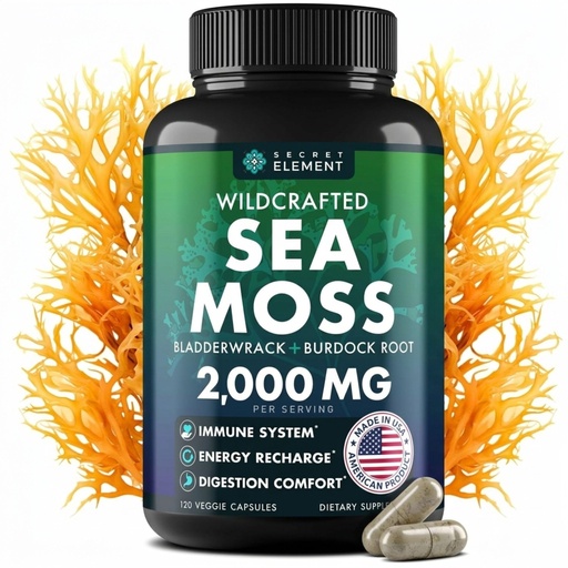 [BRSROHARDEHQA33U] Sea Moss Capsules with Burdock Root, Bladderwrack & Muira Puama – Plant-Based Sea Moss Supplement with Raw Powder – 120 Capsules