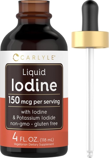 [BRSROZI3BF5RYAD6] Carlyle Liquid Iodine Drops 4 fl oz | 150 mcg | Iodine & Potassium Iodide Supplemento | Liquido Vegetariano Tintura | Non OGM, Gluten Free