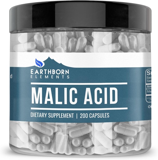 [BRSWGAT2OQNW22Y2] Maassa syntyneet elementit Malic Acid, 200 kapselia, puhdas ja laimentamaton, ei lisäaineita