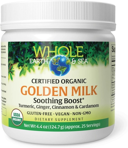 [BRSWYHA7CBYAYFIZ] Whole Earth & Sea from Natural Factors, Golden Milk Soothing Boost with Turmeric, Ginger & More 4.4 oz Powder