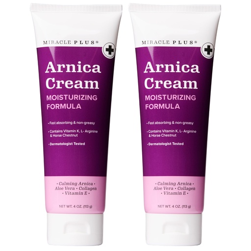 [BRSWGY3YOVYBUET6] Miracle Plus Arnica Cream Bruise Relief Lotion For Bruising | Arnica Montana Extra Strength Vitamin K Cream | Moisturizing Formula Skin Care Gel With Horse Chestnut, 4 Fl Oz, 2-Pack