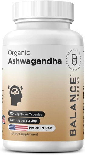 [BRSWYBIKCN7RSYDZ] Certified Organic Ashwagandha 1600mg, 120 Veg Capsules - Supports Sleep & Balanced Energy Levels (120 Count (Pack of 1))