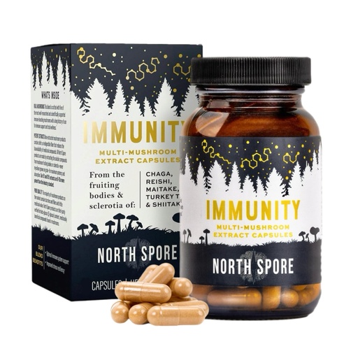 [BRSRAAQRDENBOH3L] North Spore Immunity Mushroom Extract Supplement Capsules | Organic Turkey Tail, Chaga, Reishi, Maitake, Shiitake Blend | 100% Fruiting Body Extracts - 120 ct
