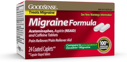 [BRSWIYA6CACR4CLE] GoodSense Migraine Formula Caplets - Acetaminophen, Aspirin (NSAID) & Caffeine - Migraine Pain Relief, 24 Count
