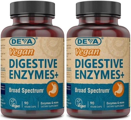 [BRSWIZYZOMIRYAI7] Deva Vegan Vitamins Digestive Enzymes Plus Supplement - A Unique Blend of Enzymes & Herbs - 90 Capsules (Pack of 2) Package May Vary