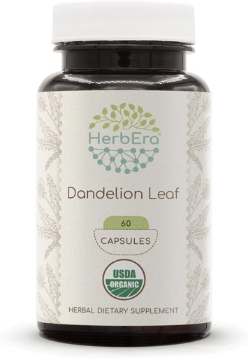 [BRSROFI7CUBWCDTO] HerbEra Dandelion Leaf USDA Orgánica 60 Capsules  Natural Herbal Suplemento Silencio Certified Organic Vegetarian Capsules and Organic Dandelion (Taraxacum Officinale) Leaf seco (60 cápsulas)