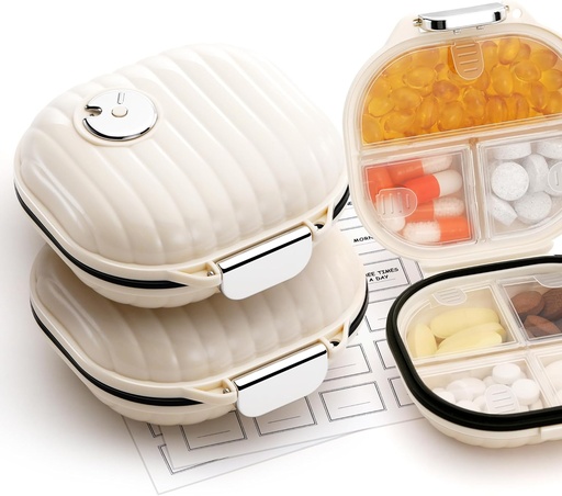 [BRSROBL2AEMGMCAY] [2 Pack] Zannaki Pill Case Portable Small Weekly Travel Pill Organizer, Cute Moisture Proof Pill Box Holder for Purse, Daily Mini Pocket Pharmacy Medicine Container for Vitamin, Fish Oil, Supplement