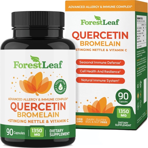 [BRSWGAAHOIFRSFL4] Bromelain 1350mg를 가진 ForestLeaf Quercetin - 비타민 C & 스팅 Nettle 보충교재, Quercetin 500mg 캡슐, 비 GMO 글루텐 자유로운, 자연적인 면역력 & 호흡 기능, 90의 Veggie 모자를 가진 혼합