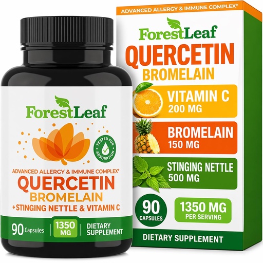 [BRSWGAAHOIFRSFL4] ForestLeaf Quercetin with Bromelain 1350mg - Blend with Vitamin C & Stinging Nettle Supplement, Quercetin 500mg Capsules, Non-GMO Gluten Free, Natural Function, 90 Veggie Caps
