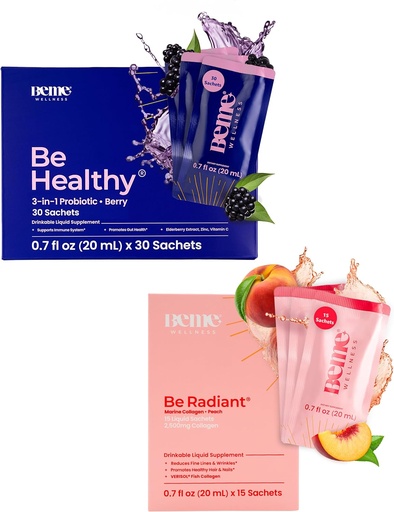 [BRSRAAYKCNYAMADB] BeMe BeHealthy & BeRadiant Peach Bundle - Liquid Probiotics & Liquid Collagen Drink Supplements