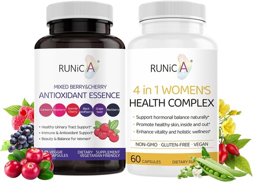 [BRSRAZIEPMDWMA3Z] Women's Wellness Duo - 4-in-1 Health Complex & Antioxidant Supplement for Hormonal Balance,Skin & Energy,Menopause & Immune Support-Vegan Capsule