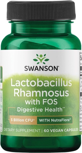 [BRSWIGDZOAJWE2A3] Swanson Lactobacillus Rhamnosus with FOS - Probiotic Supplement Supports Digestive Health - 5 Billion CFU - Promotes GI Tract Health During Travel - (60 Veggie Caps)