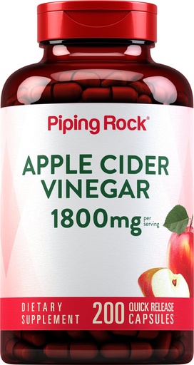 [BRSWIFDQAV4R6FLG] Piping Rock Apple Cider Vinegar Capsules 1800 mg | 200 Pills | Potent Formula | ACV Supplement for Men and Women | Non-GMO, Gluten Free