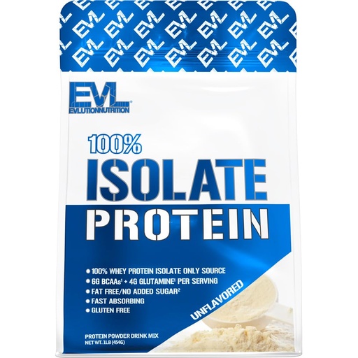 [BRSRAZQCCJ4BEC3F] Evlution Nutrition 100% Isolate, Whey Isolate Protein Powder, 25 G of Fast Absorbing Protein, No Sugar Added, Low-Carb, Gluten-Free (Unflavored, 1 LB)