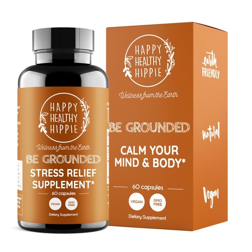 [BRSWYZQ6CQPGC3QY] Happy Healthy Hippie Be Grounded Stress Relief Supplement – Lavender Pills | Promotes Calmness & Relaxation | Quick Acting | Magnesium Glycinate 100mg, L Theanine, Lemon Balm Leaf, | Herbal, 60 Ct